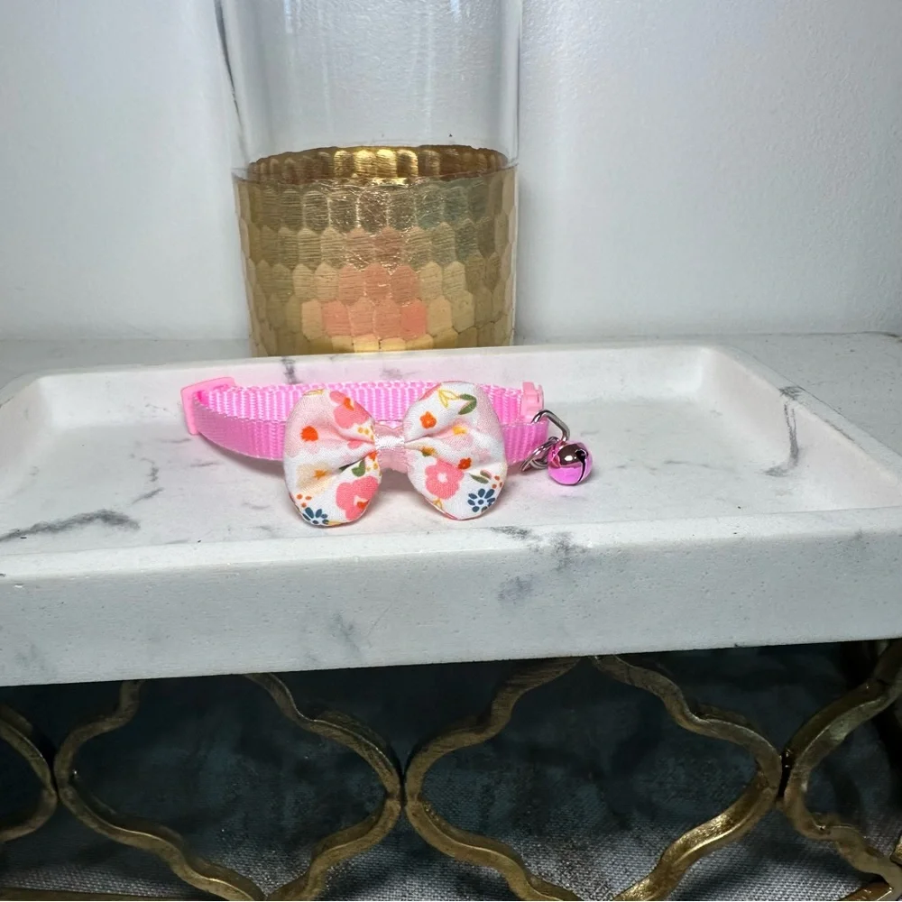 Pink and White Cat Collar with Floral Design